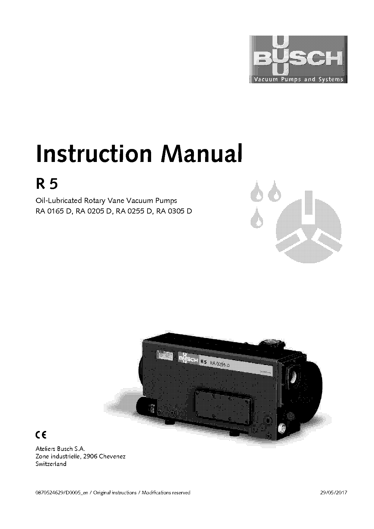 busch ra series vacuum pump manuals