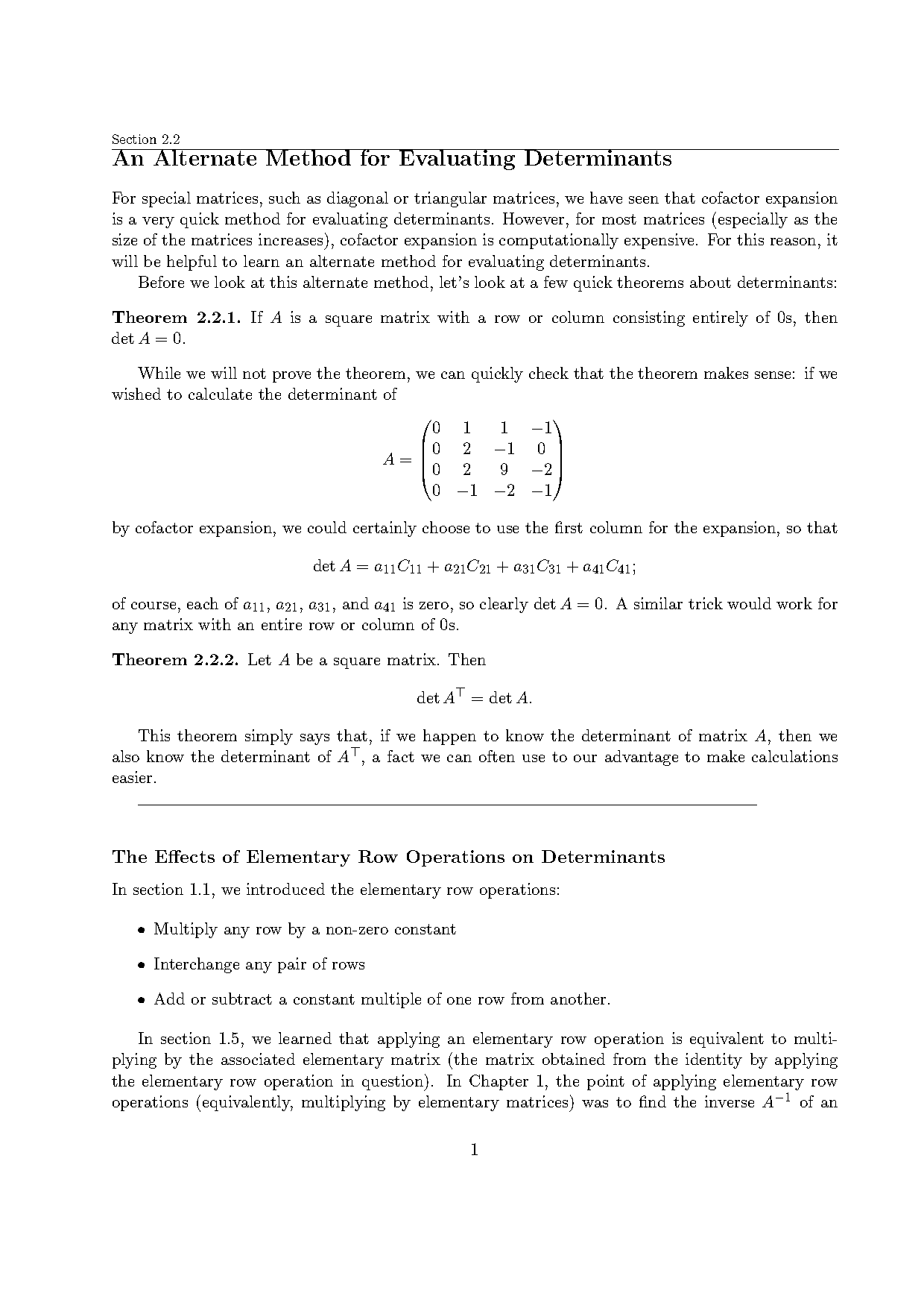 the expansion method for evaluating determinants is