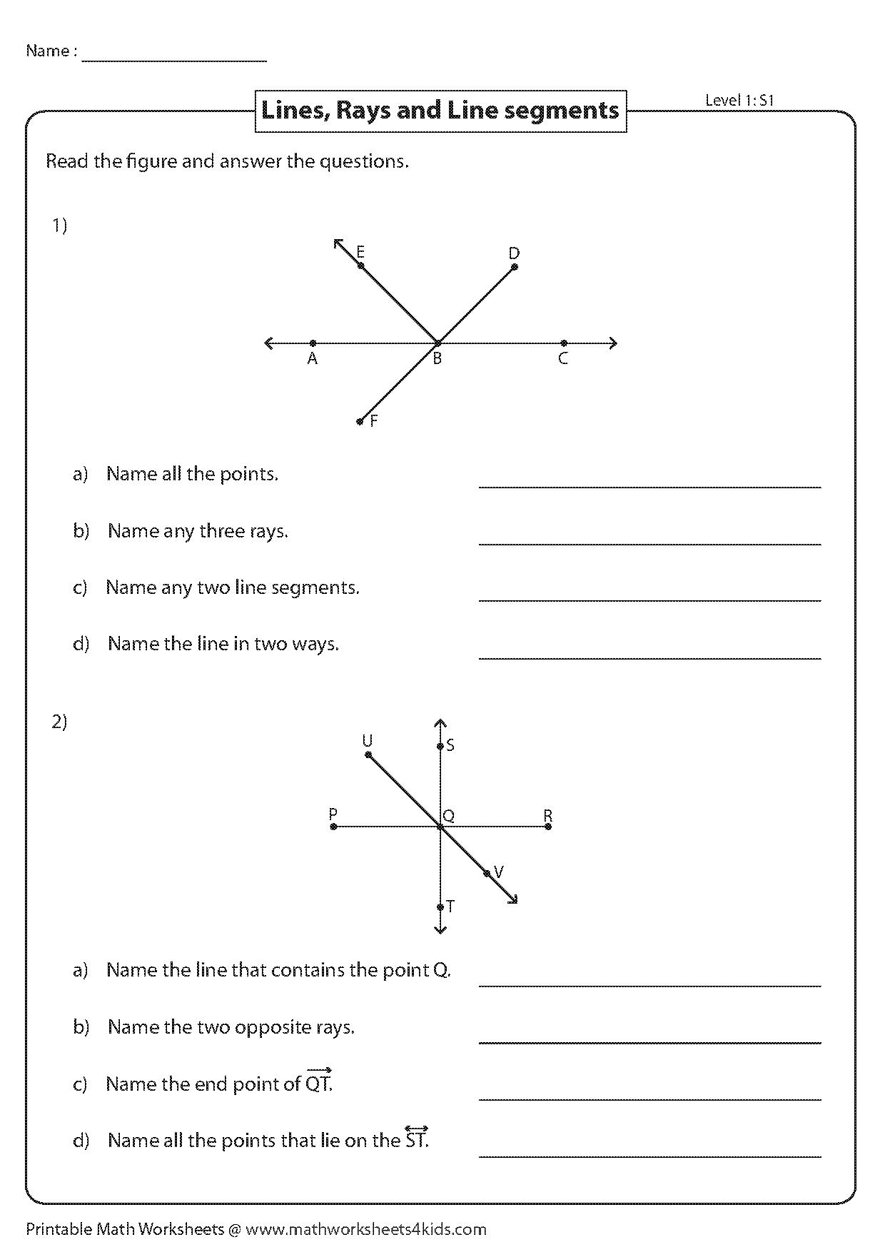 naming points lines segments and rays worksheet