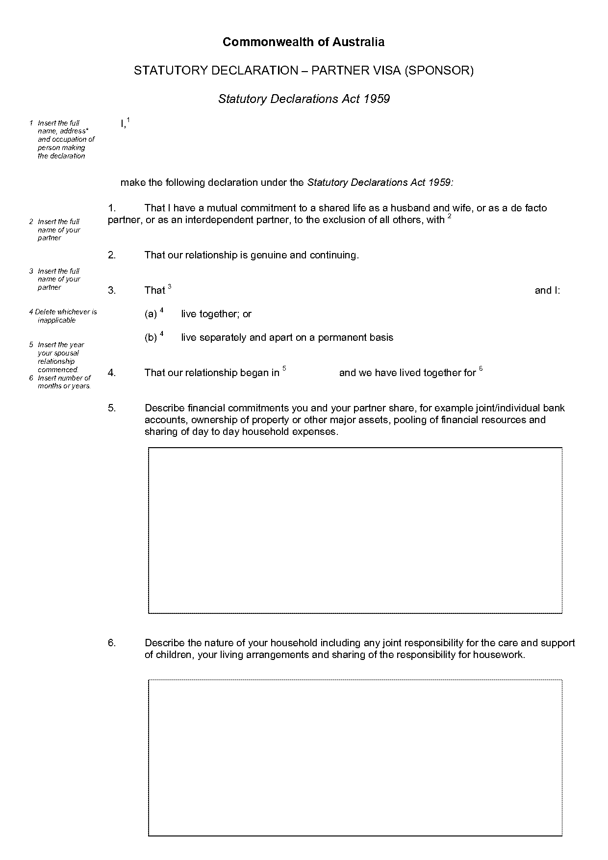 statutory declaration for commonwealth of australia