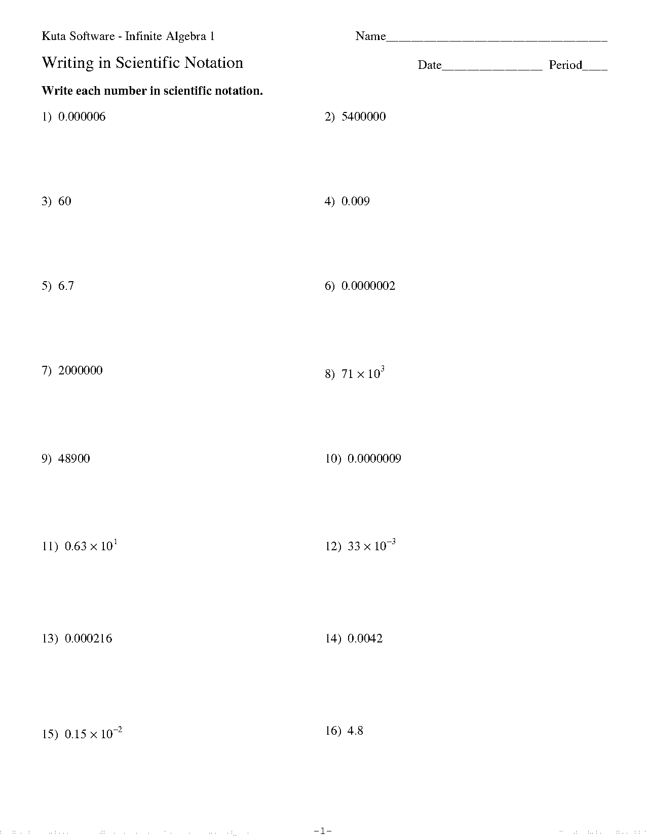 scientific notation practice worksheet kuta