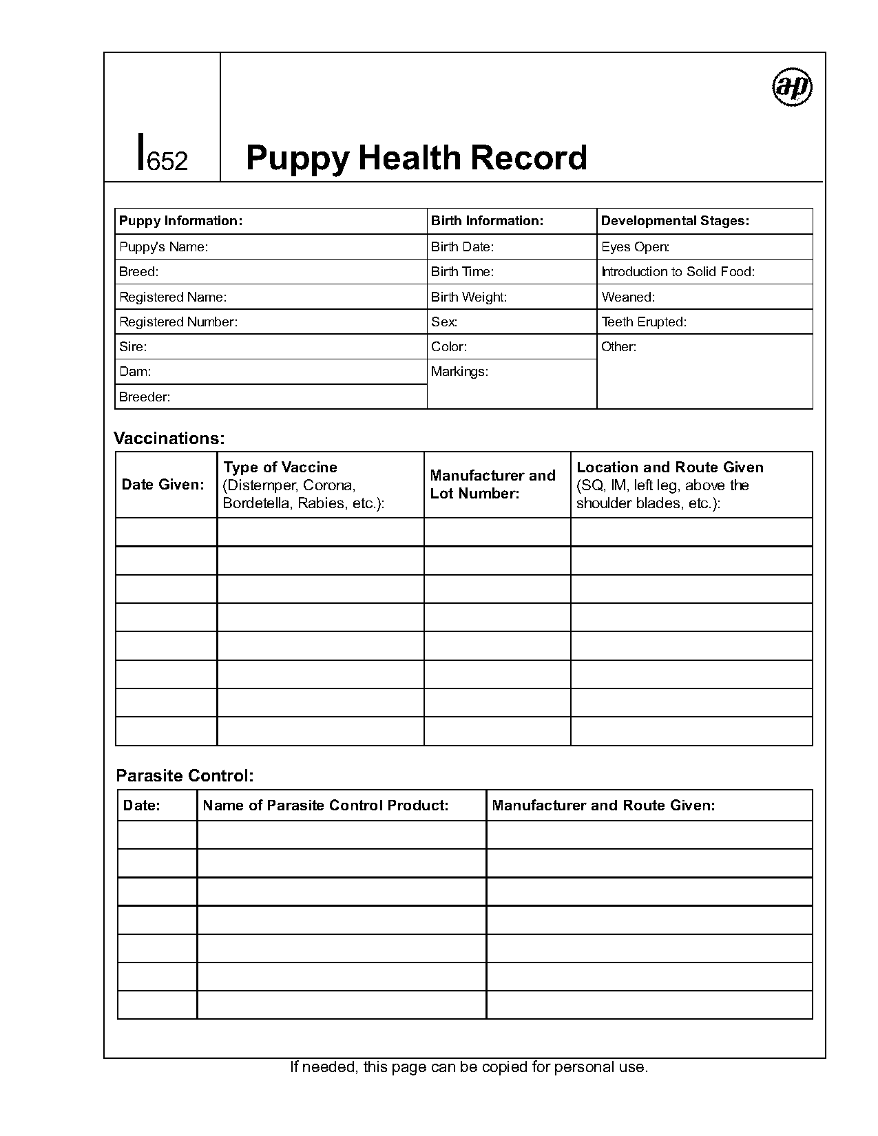 dog health record printable