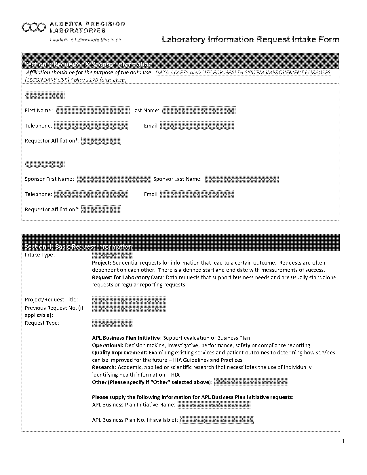 analytics request intake form