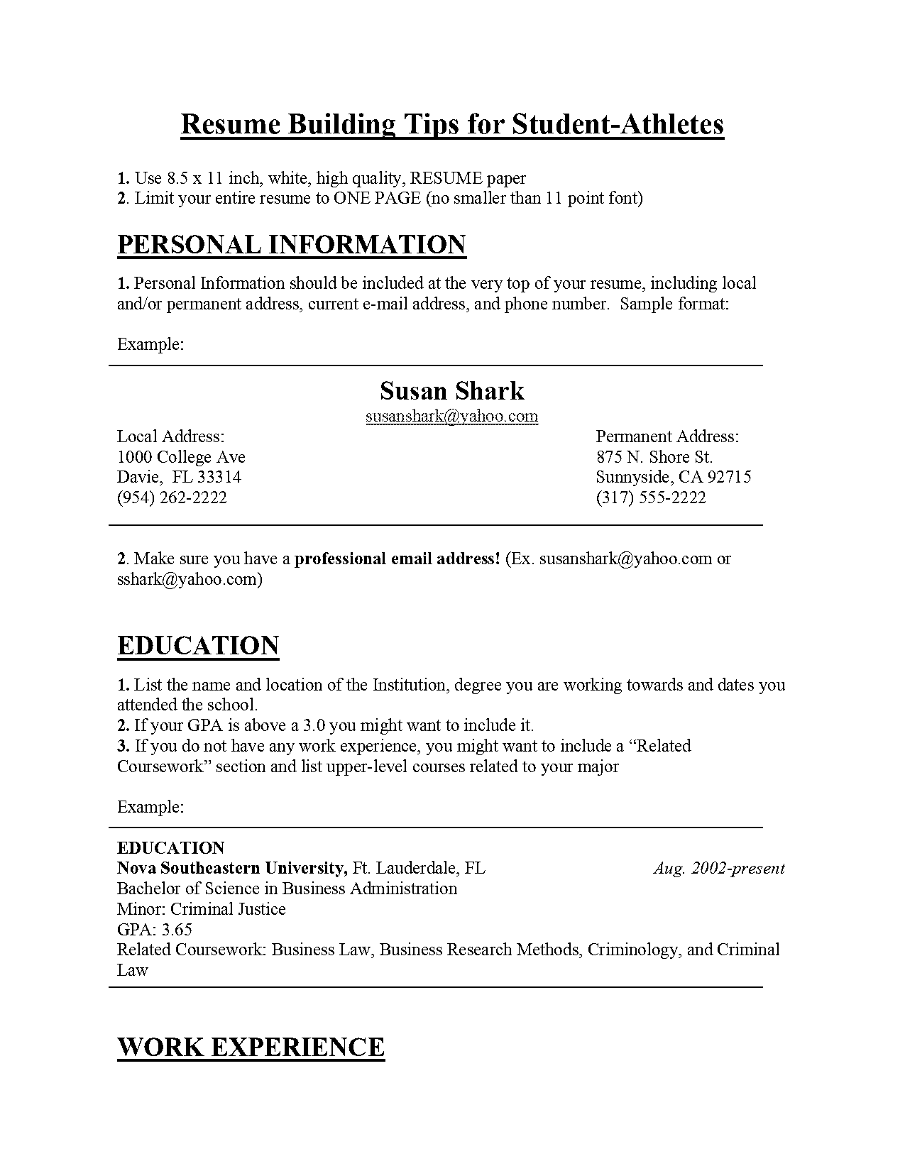 what to write on a resume for a highschool student