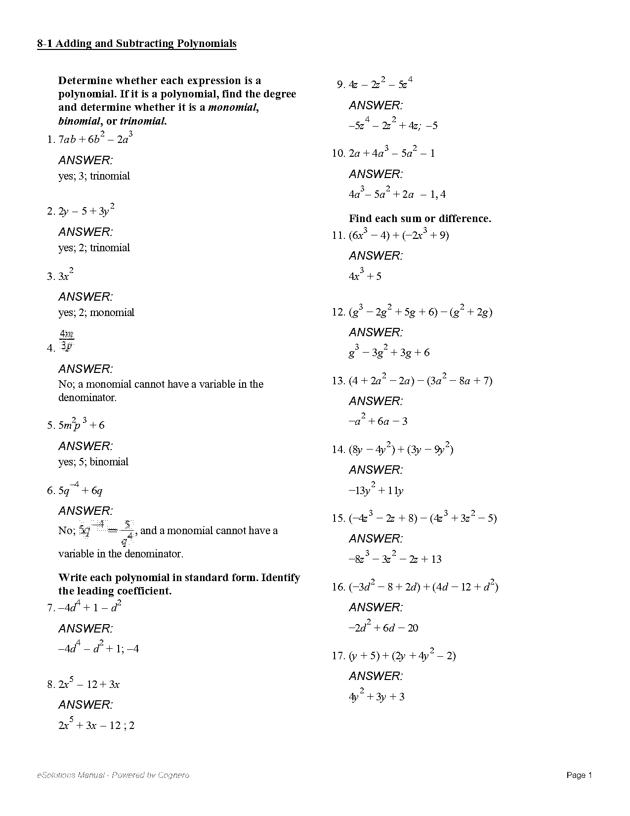 how to write each polynomial in standard form