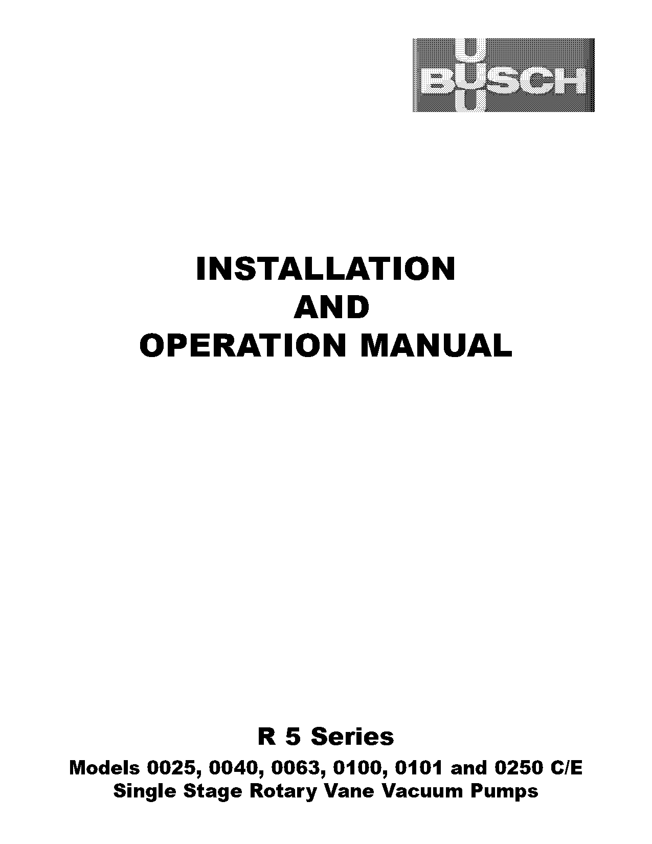 busch ra series vacuum pump manuals