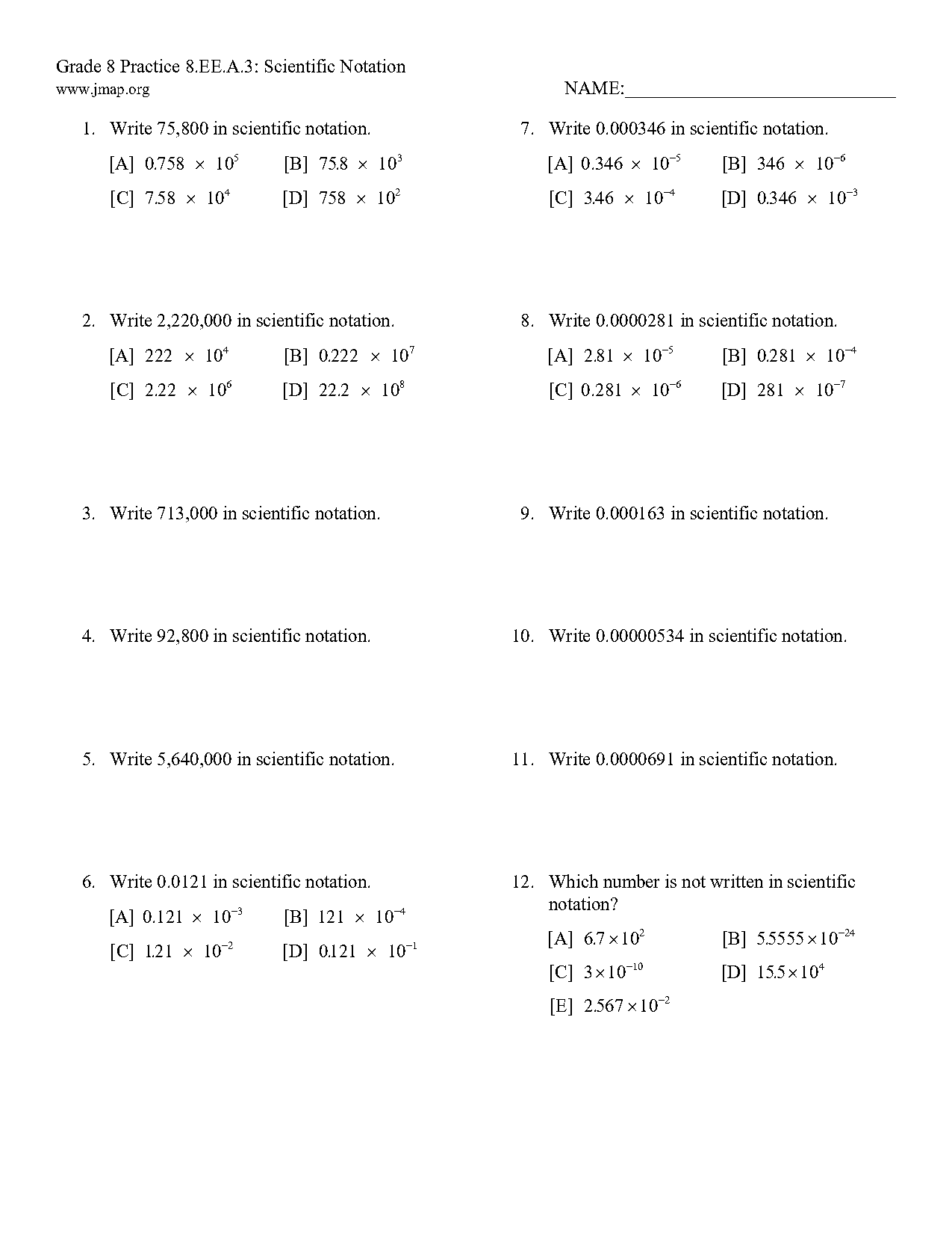 scientific notation practice worksheet kuta