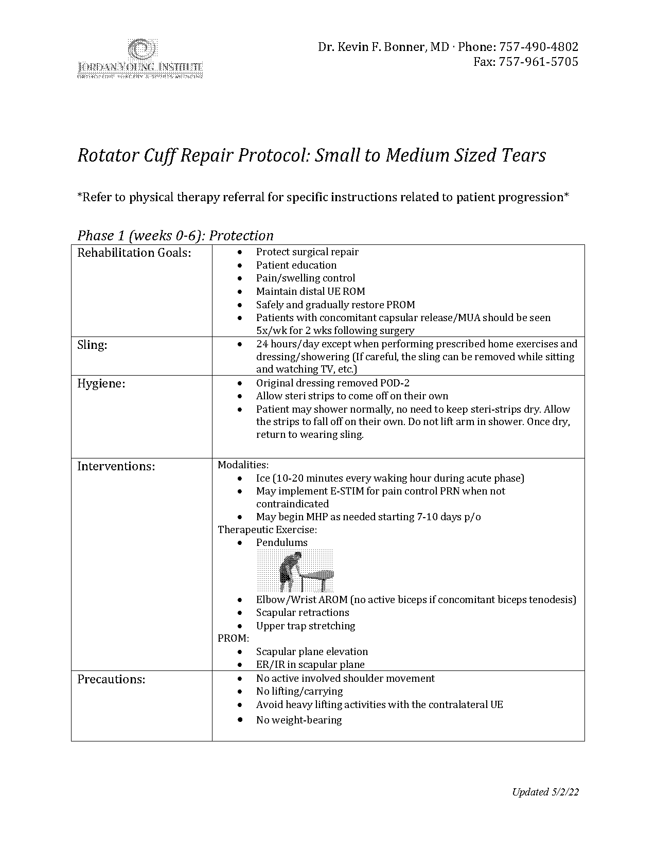 small rotator cuff repair protocol