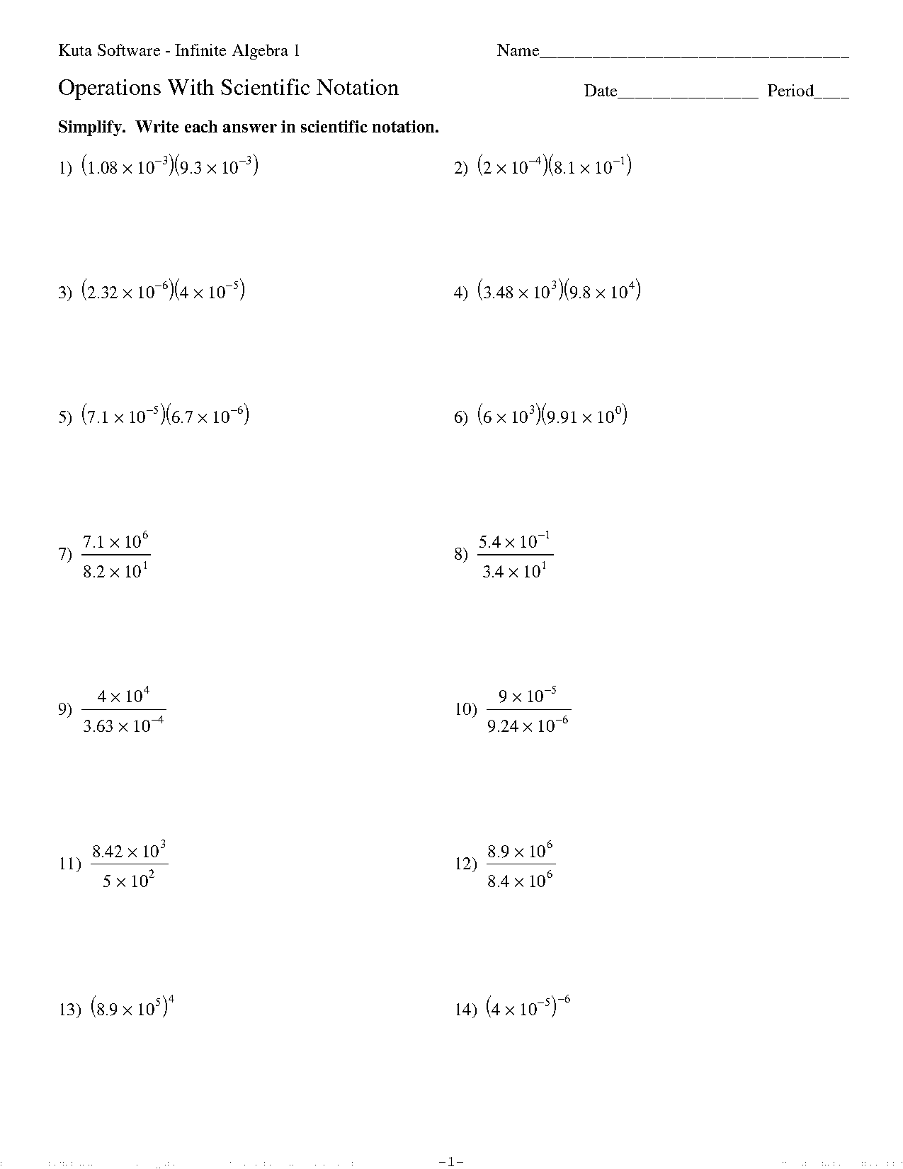 scientific notation practice worksheet kuta