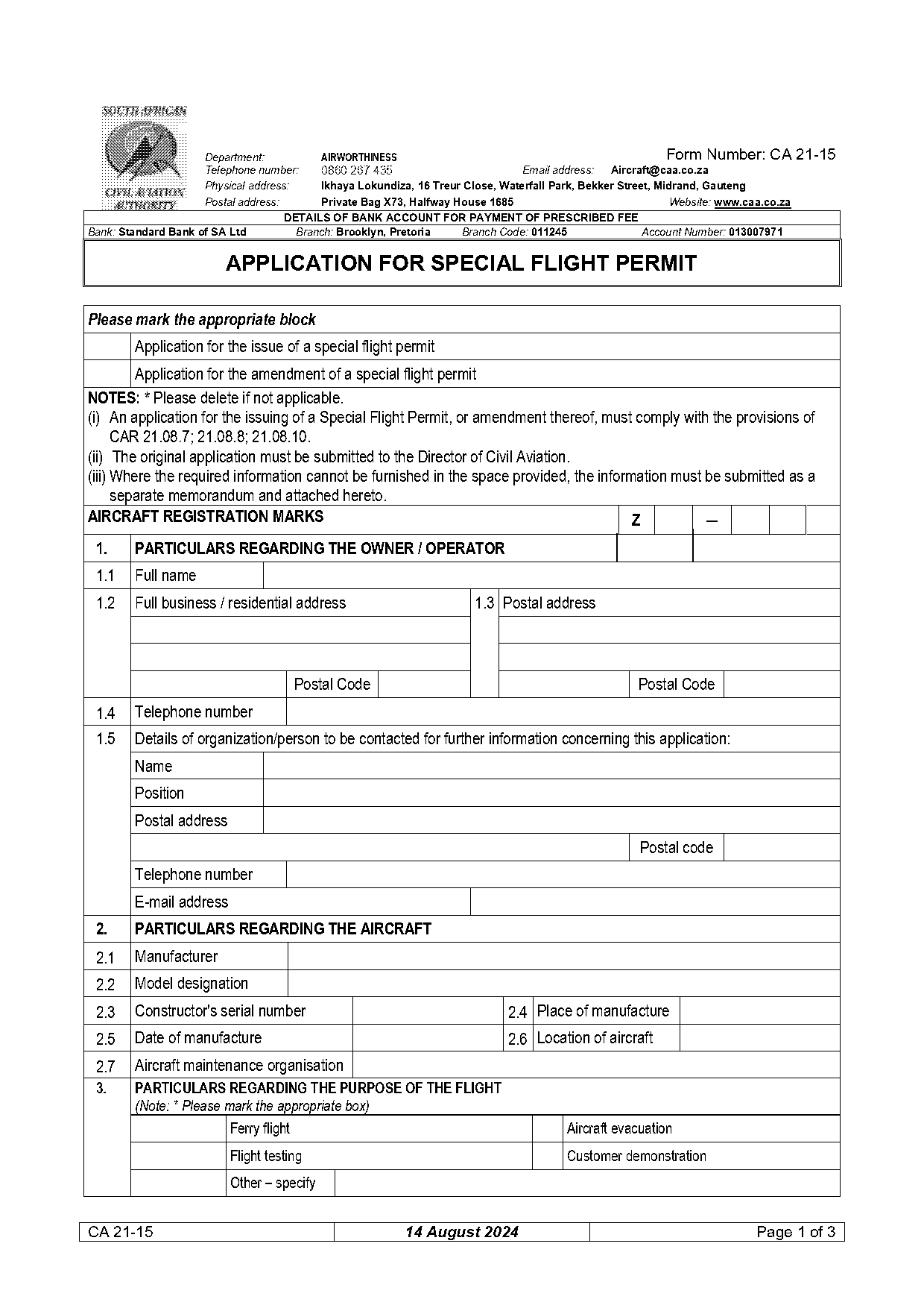 application for ferry permit