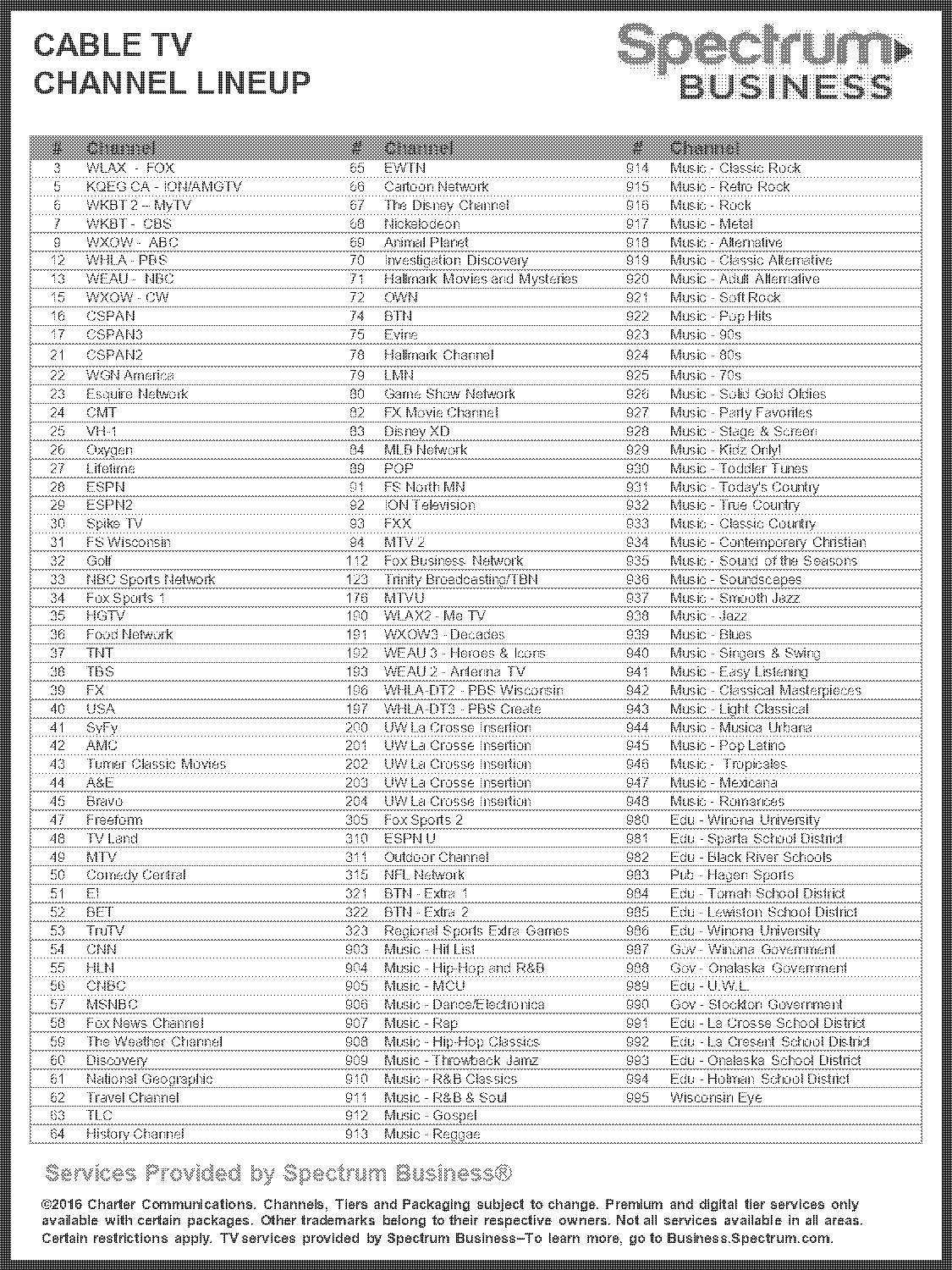 channel guide spectrum cable