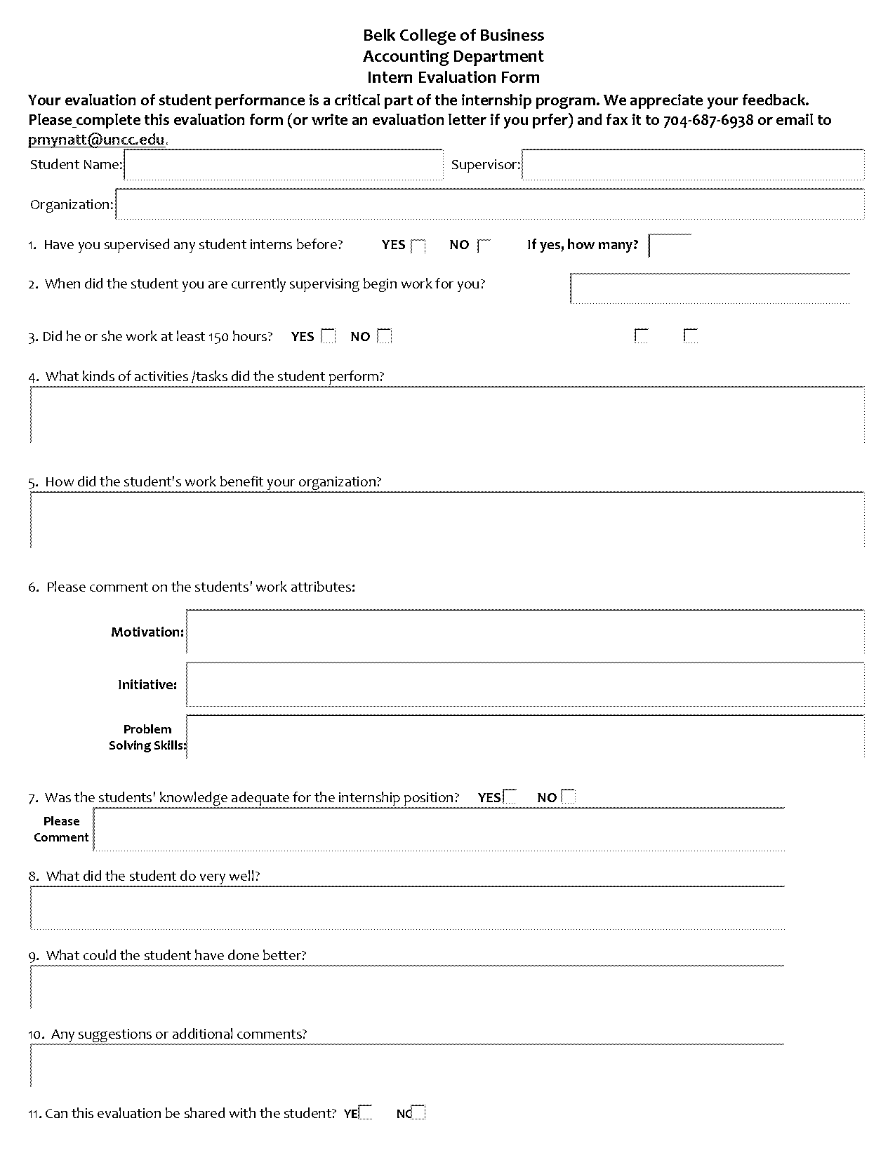 accounting internship evaluation form