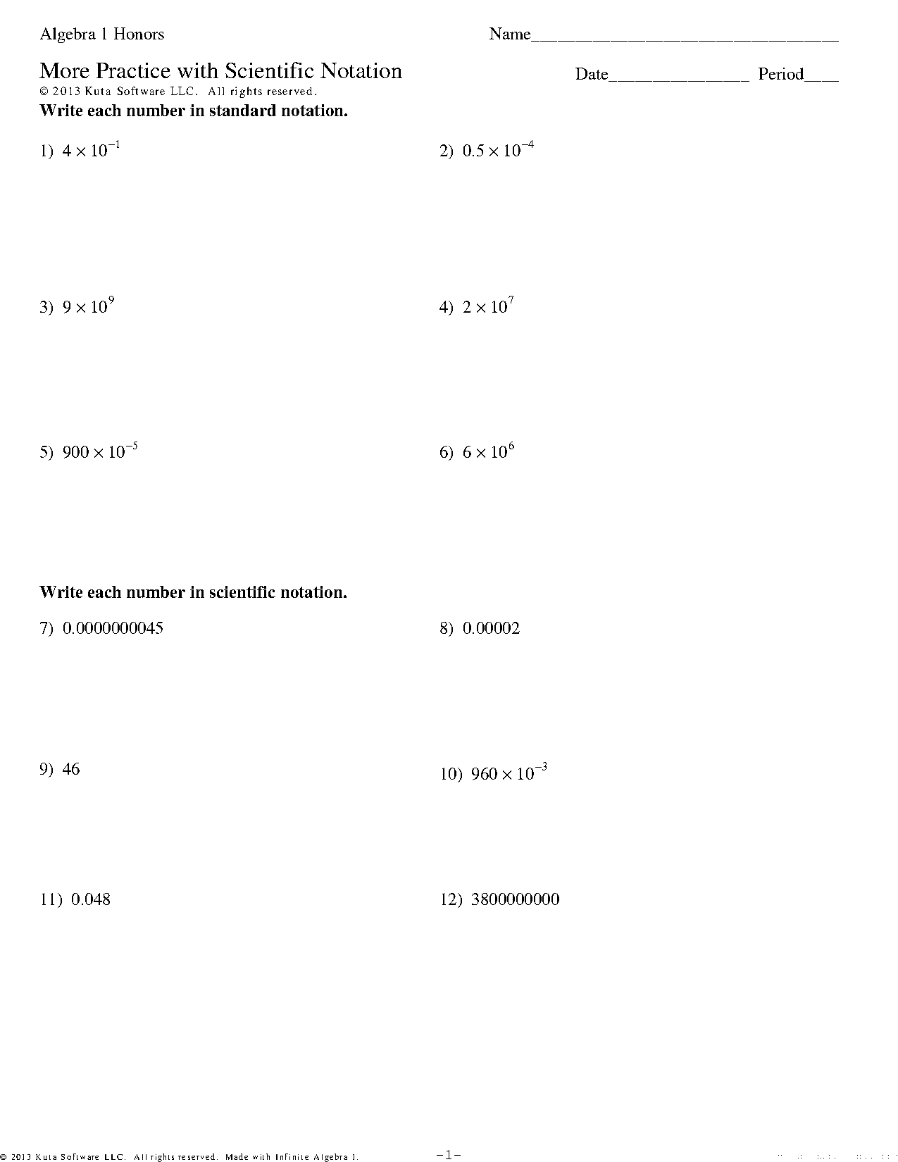 scientific notation practice worksheet kuta