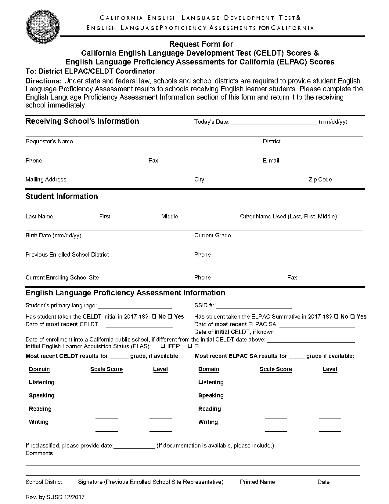 california english language development test score request form