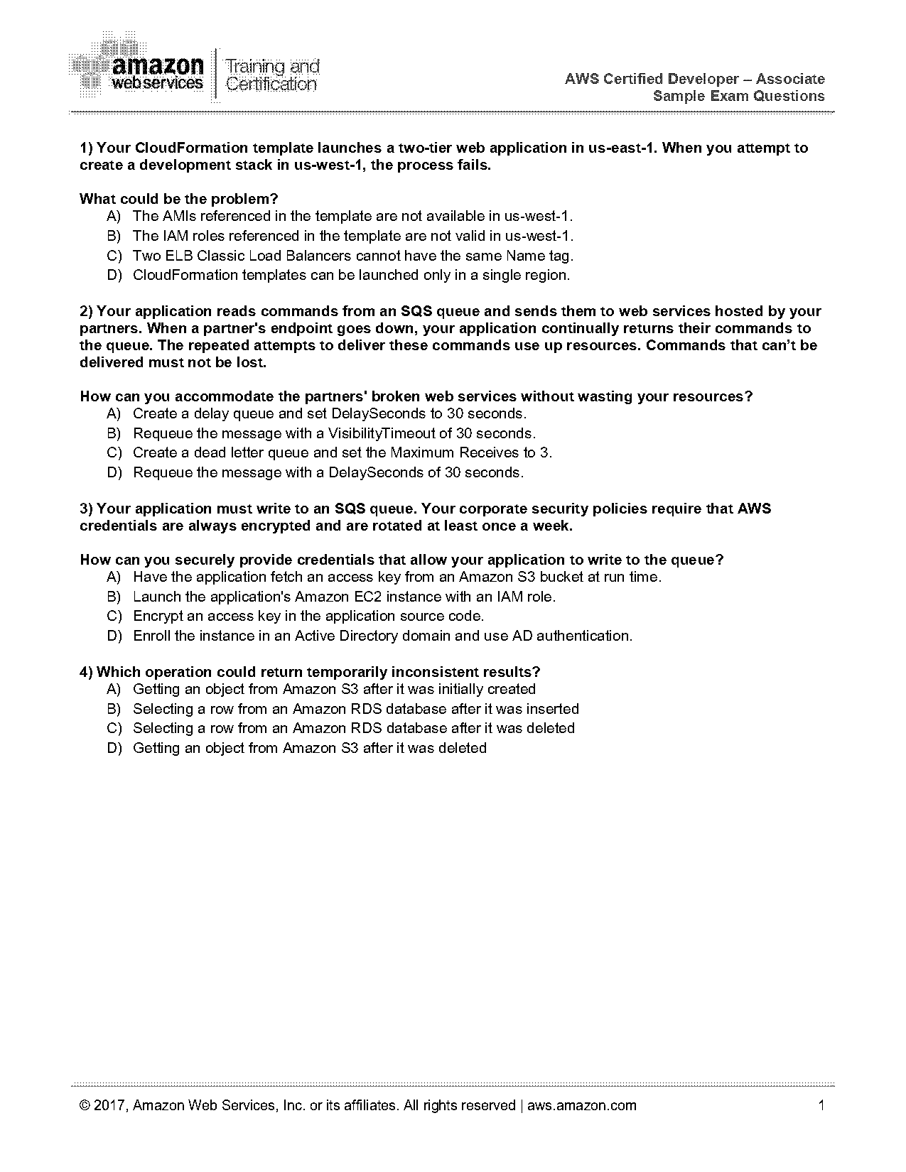 aws certification questions and answers pdf