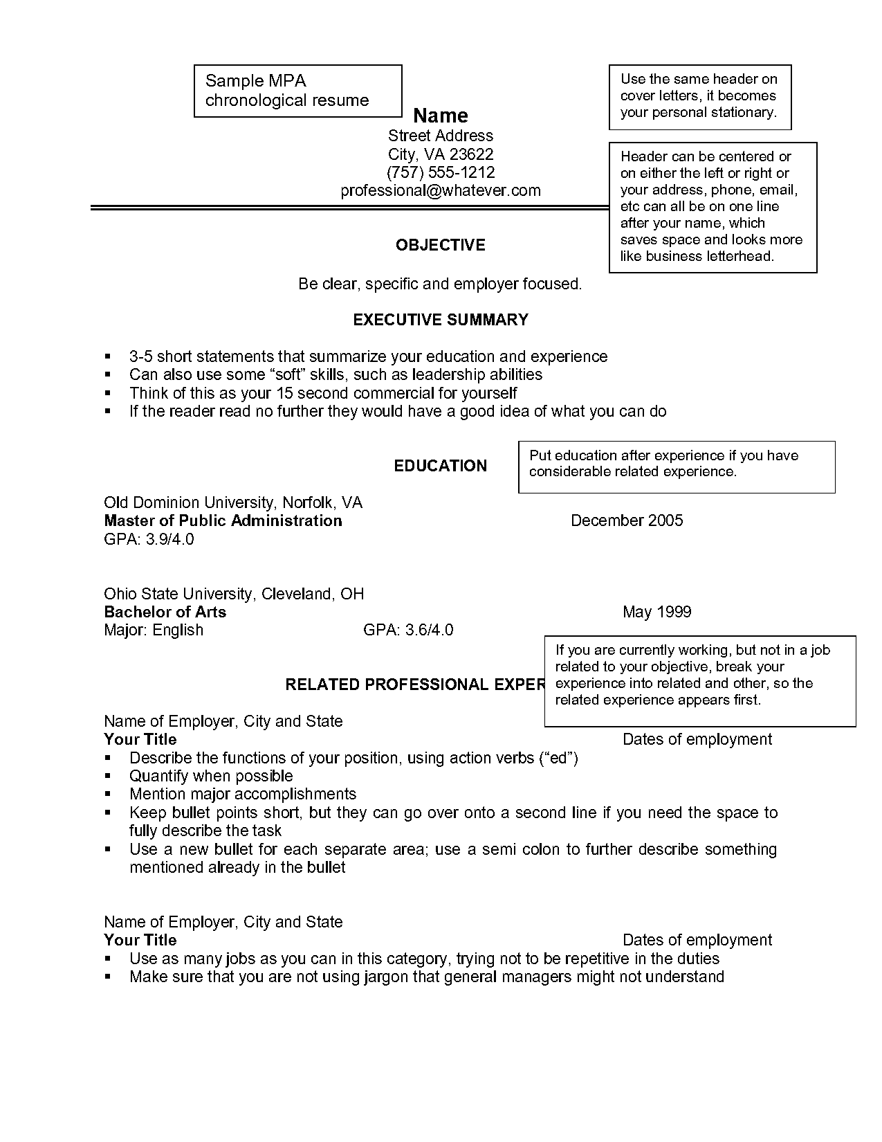 public administration resume objective