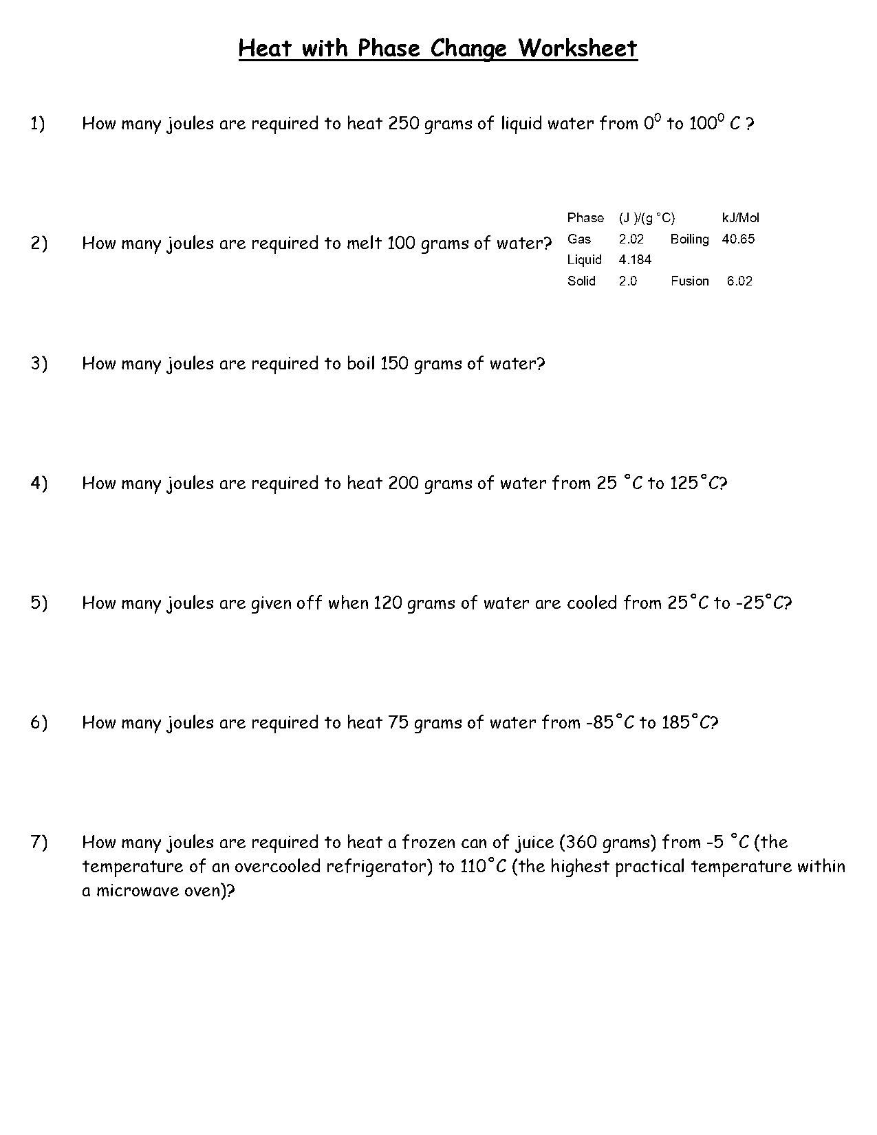 phase change practice problems worksheet