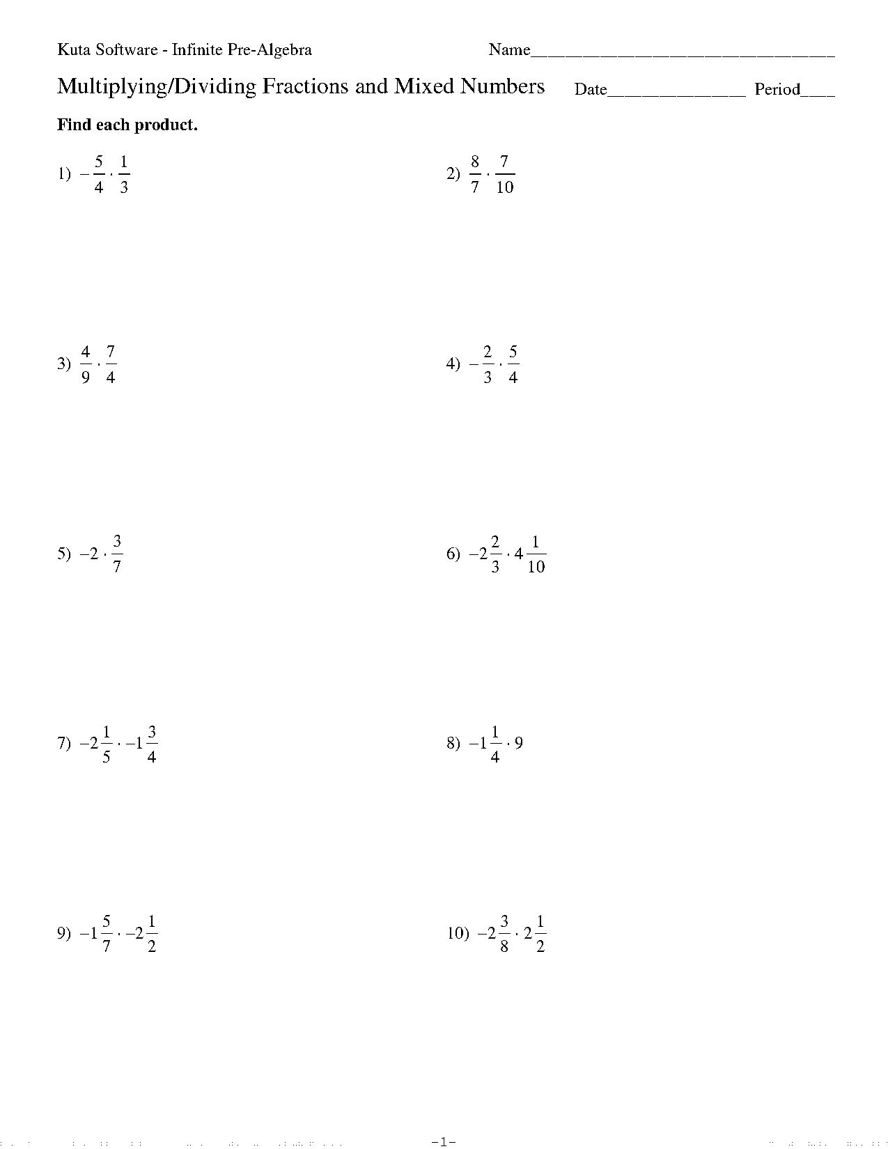 negative and positive multiplication worksheets