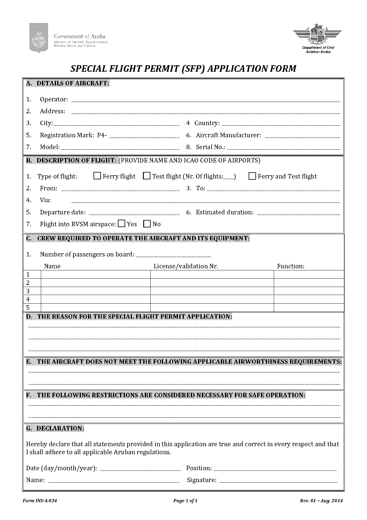 application for ferry permit