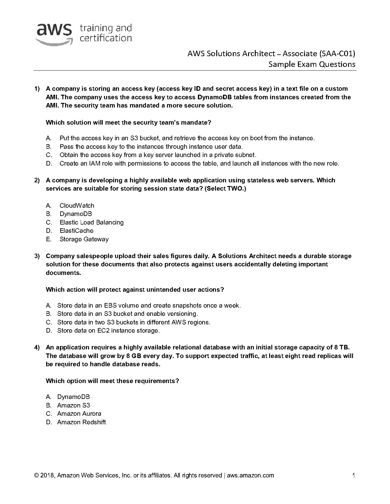 aws certification questions and answers pdf