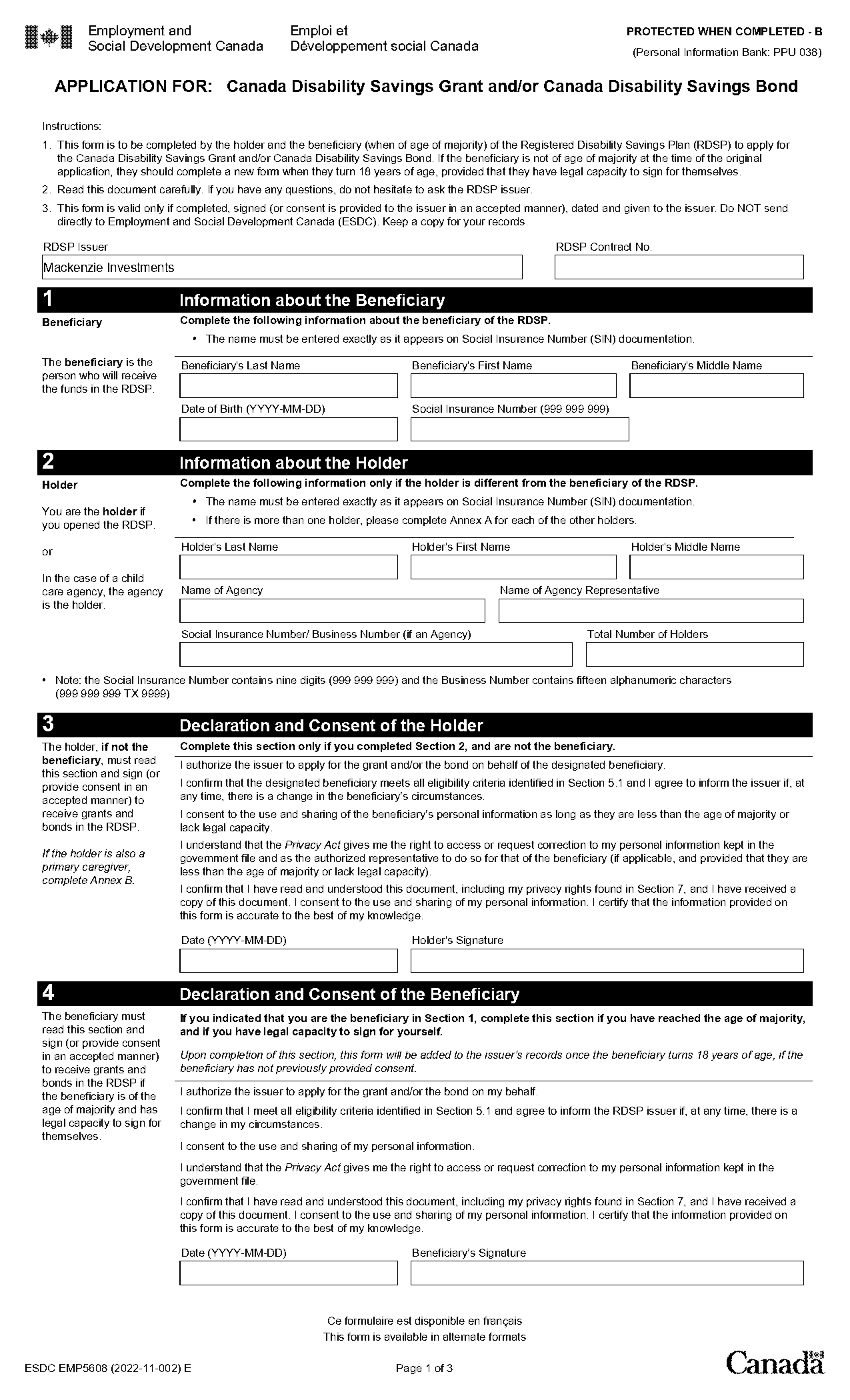 canada disability savings grant application form