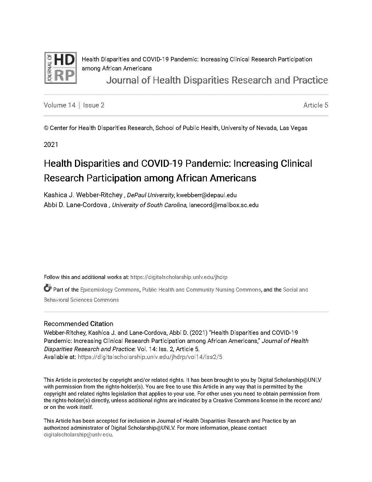 nursing journal article health of african americans