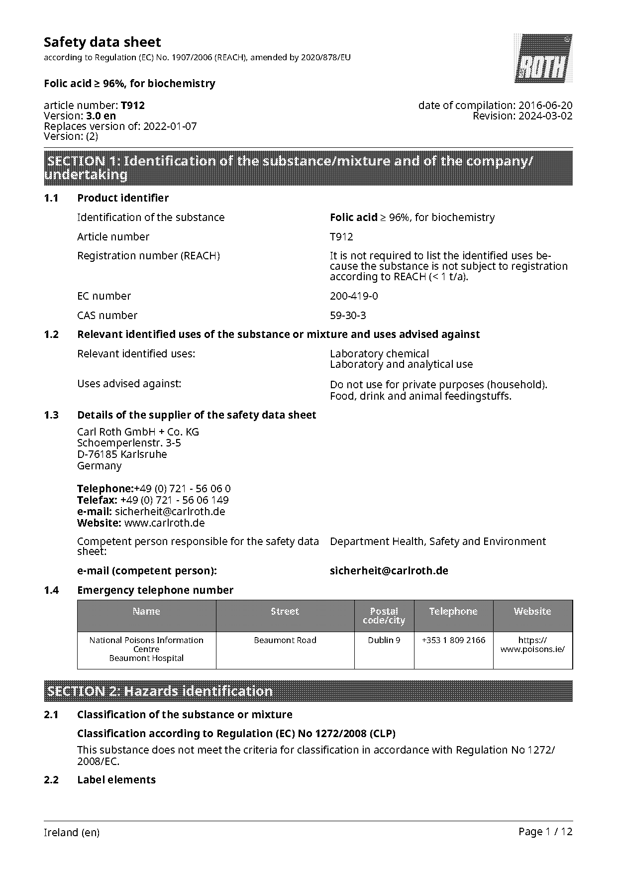 folic acid physical chemical properties