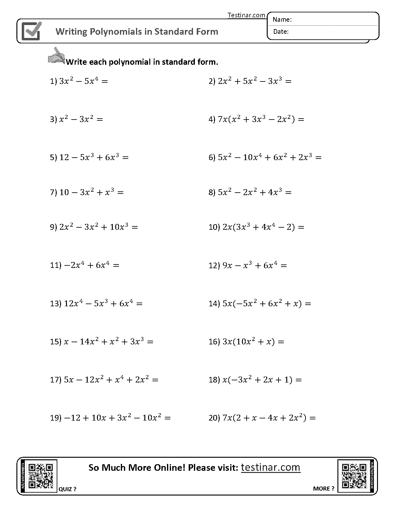 how to write each polynomial in standard form