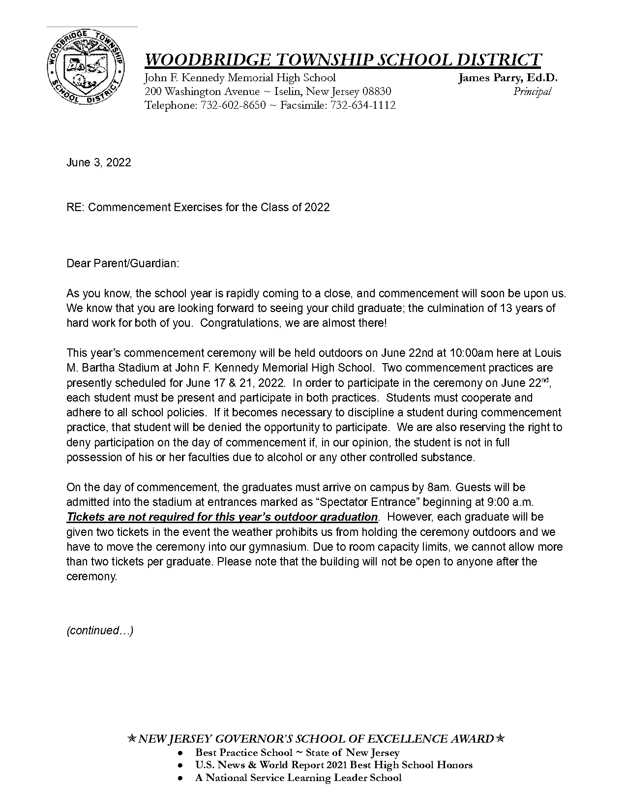 graduation letter for parents