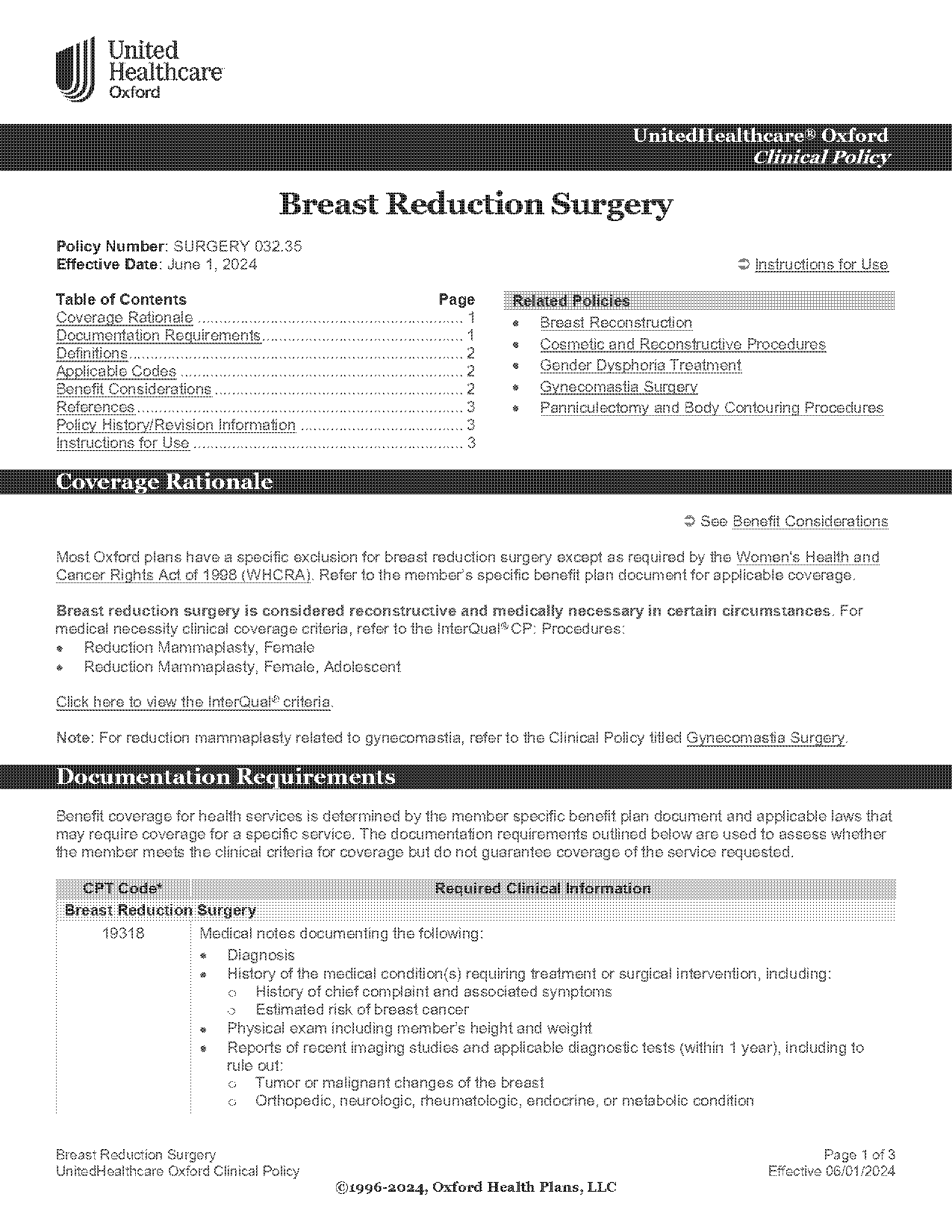 united health care policy guidelines on bilateral breast reduction