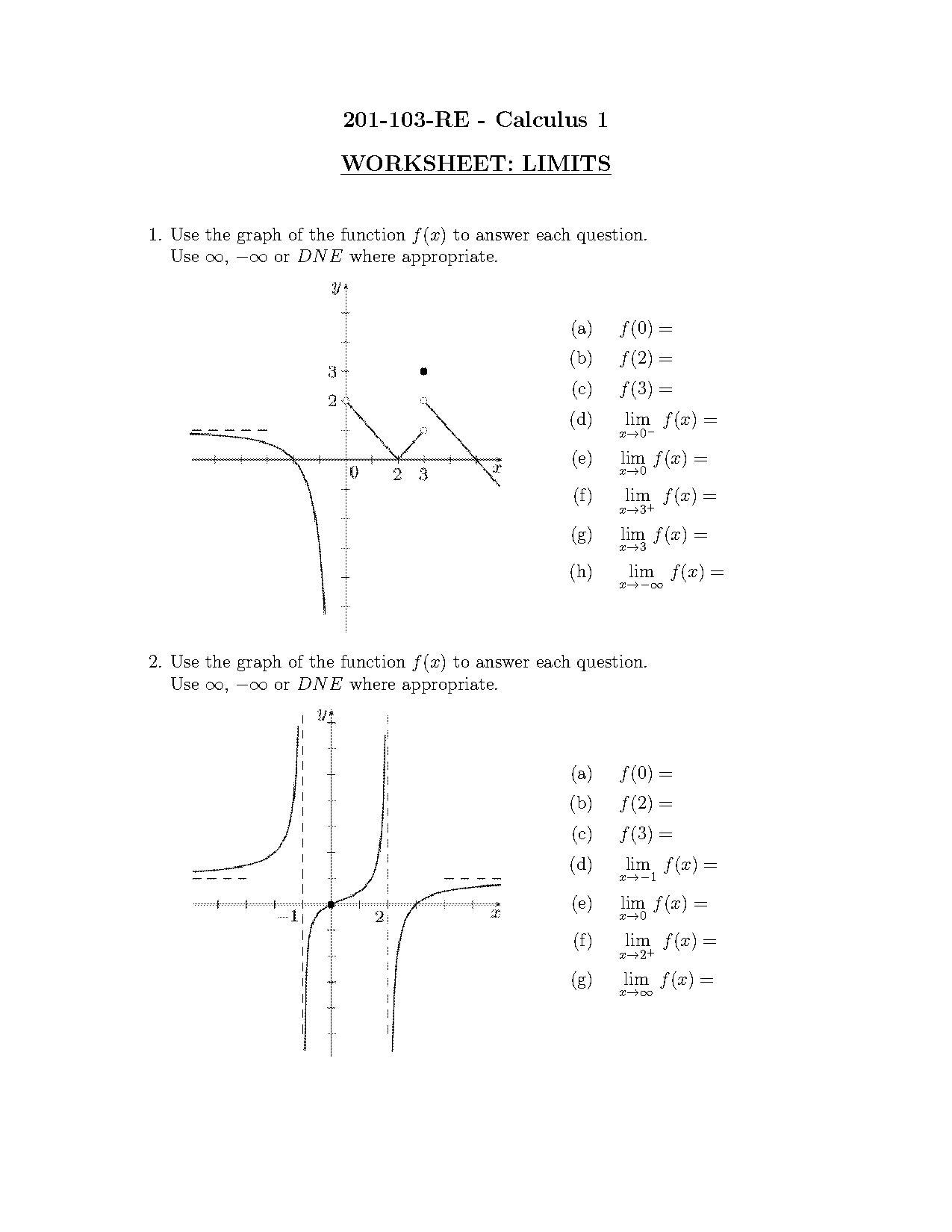 limits of rational functions worksheet