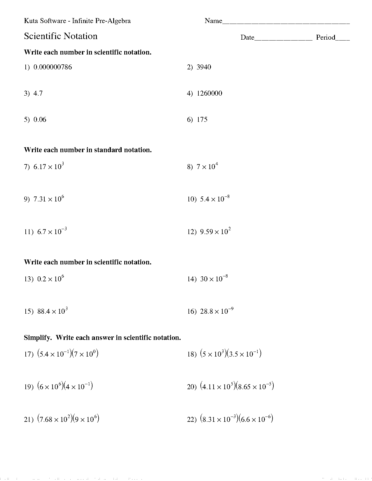 scientific notation practice worksheet kuta