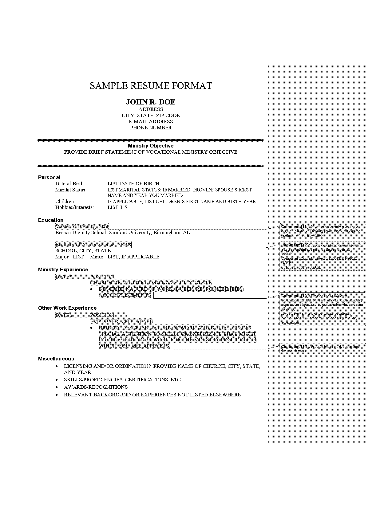 masters degree in theology sample resume