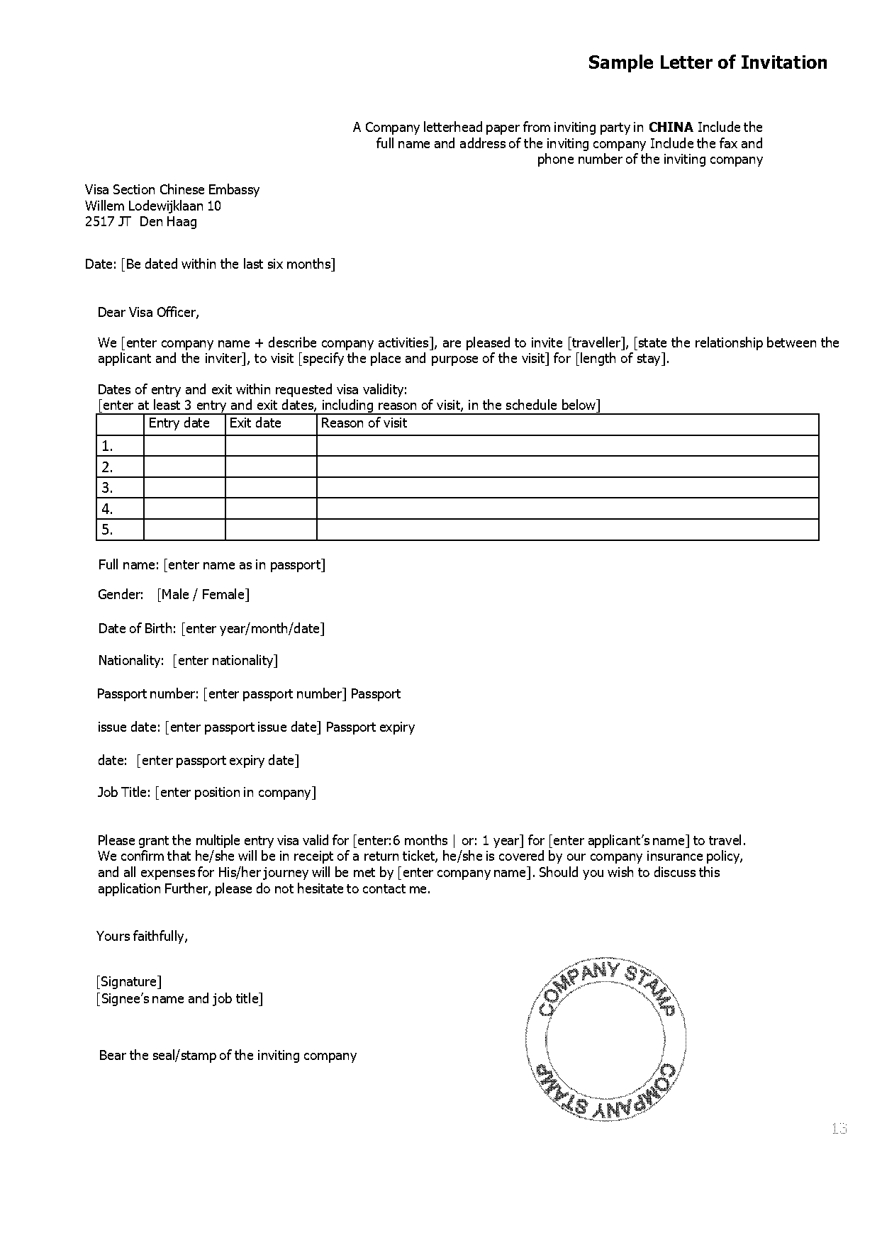 sample invitation letter for singapore visa application