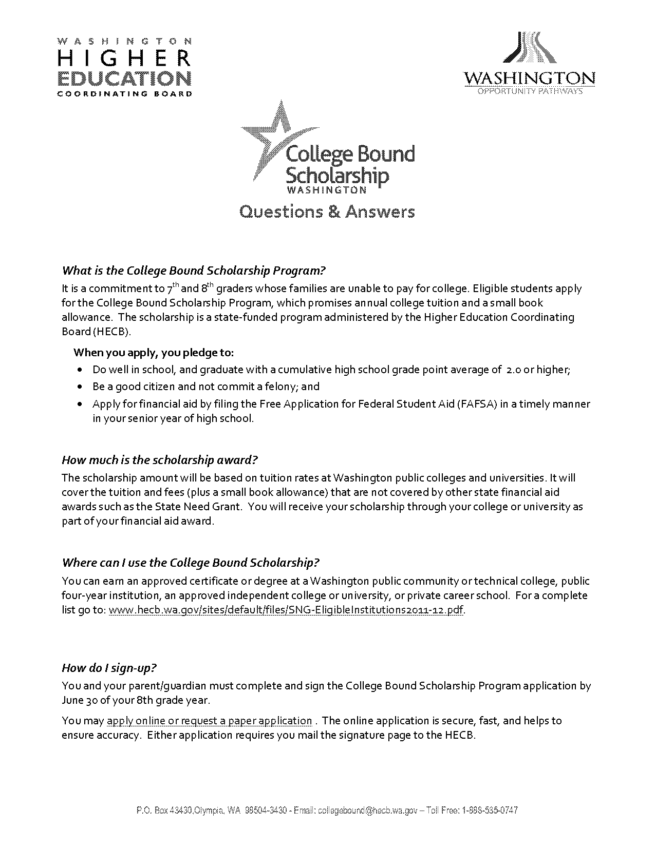 college bound scholarship application pdf