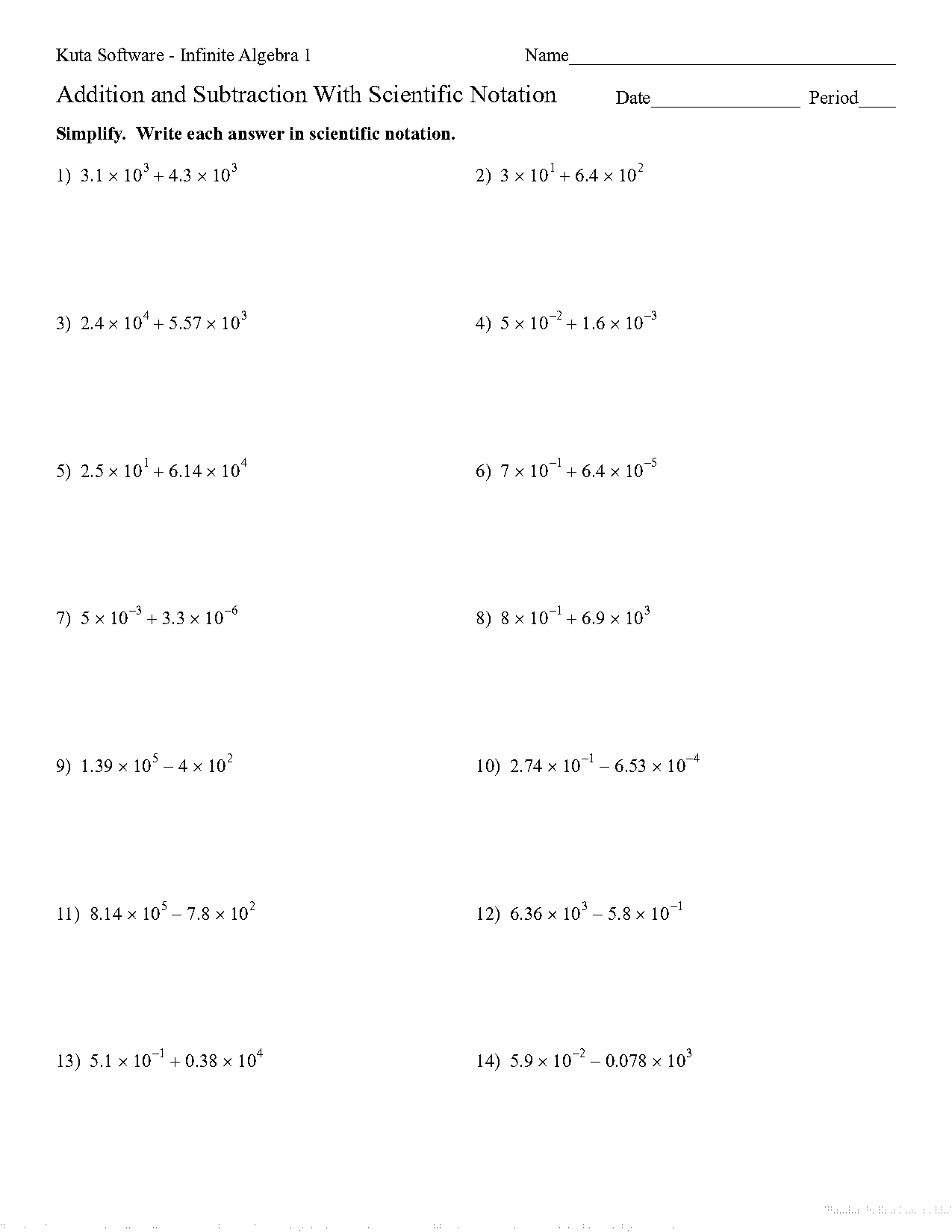 scientific notation practice worksheet kuta